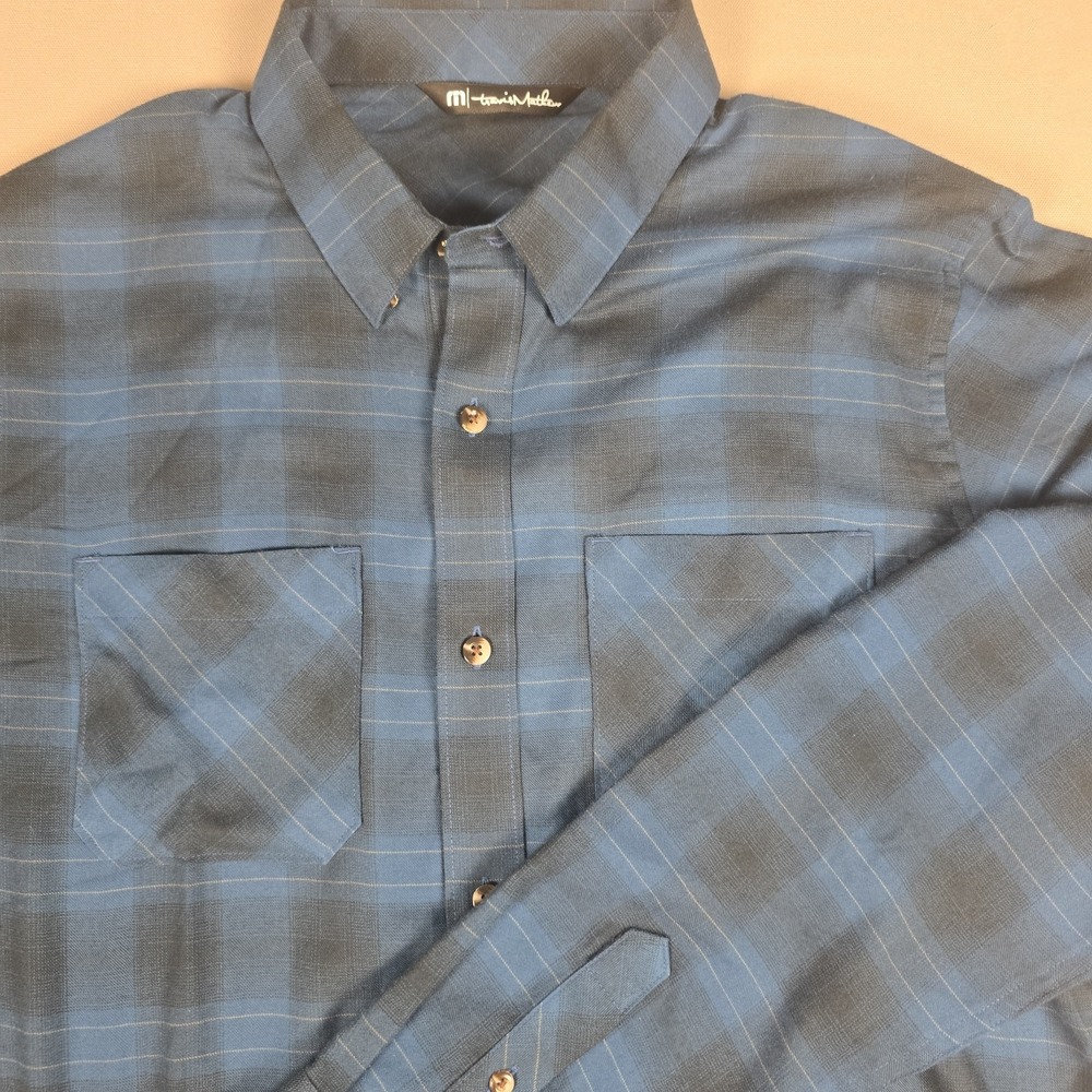 Travis Mathew Plaid Button Front Shirt Blue Size Medium